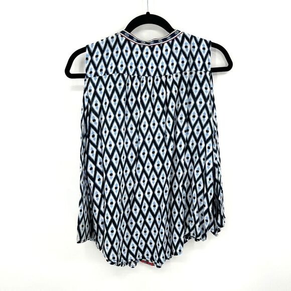 MARKET & SPRUCE Blue Red Diamond Embroidered Cold Shoulder Boho Blouse Medium - Picture 2 of 7